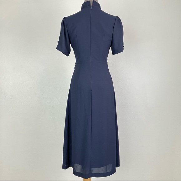 Lindy Bop 1940s Navy Blue Amelia Vintage Collared A-line Midi Dress UK 10 Small - Picture 8 of 15